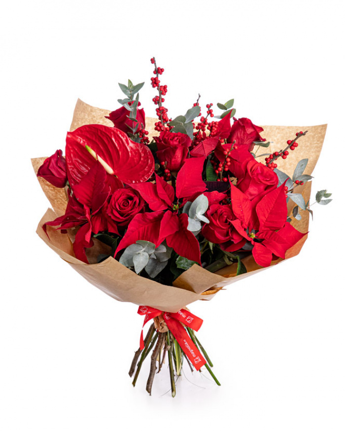 Buchet flori roșii de Crăciun – imaginea 1