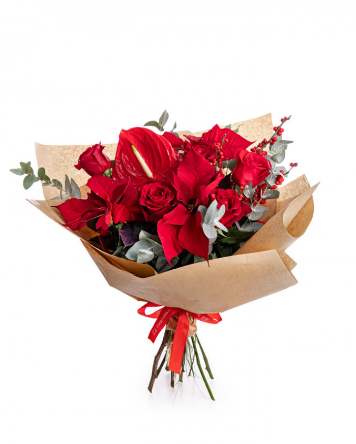 Buchet flori roșii de Crăciun – imaginea 1