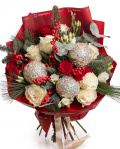 White roses bouquet with Christmas ornaments – imaginea 1