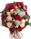 White roses bouquet with Christmas ornaments – the image 1