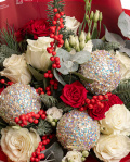 White roses bouquet with Christmas ornaments – imaginea 2