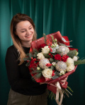 White roses bouquet with Christmas ornaments – imaginea 3