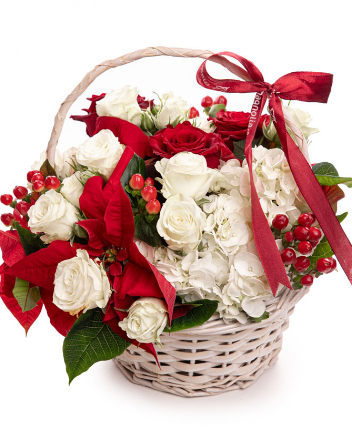 Christmas gift basket with flowers – imaginea 1