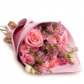 Buchet trandafiri roz și eustoma
