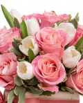 "Sweet Romance" roses and tulips arrangement