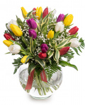 "Happiness" colorful tulips bouquet