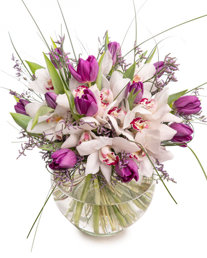 Buchet lalele și orhidee – imaginea 1