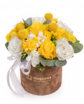 "Glowing Love" floral arrangement with roses and freesias