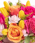 "Mariposa" floral arrangement with roses and tulips