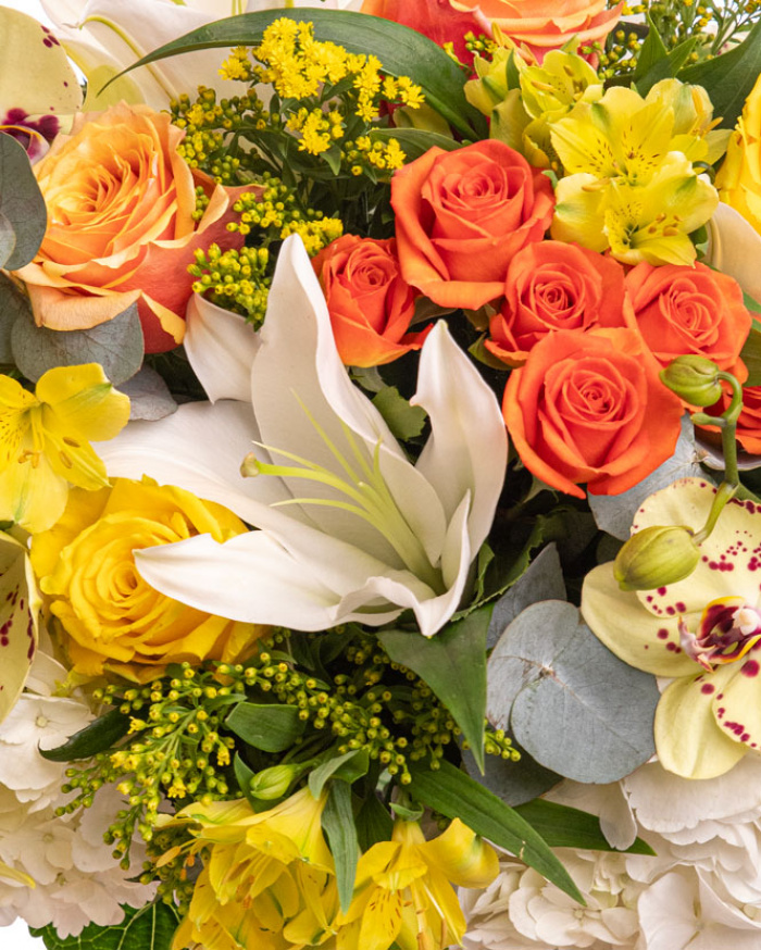  "Sun Dance" rose and lily bouquet