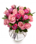 Pink and purple rose bouquet – imaginea 1