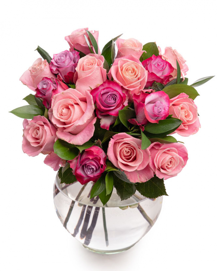 Pink and purple rose bouquet – imaginea 1