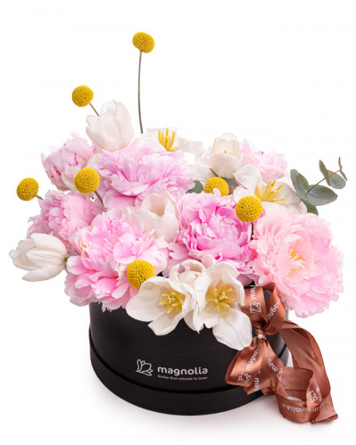 "Happiness Essence" arrangement with peonies and tulips 