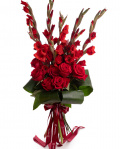 Buchet gladiole și trandafiri roșii – imaginea 1