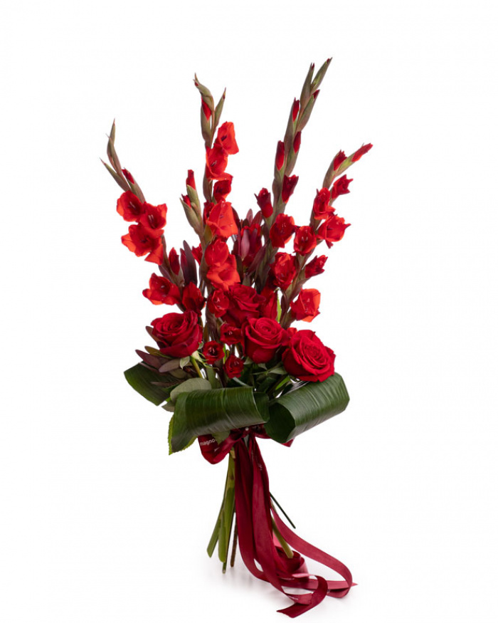 Red gladioli and rose bouquet – the image 1