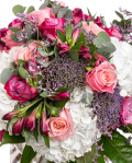 Buchet trandafiri roz și hortensii "Signorina"
