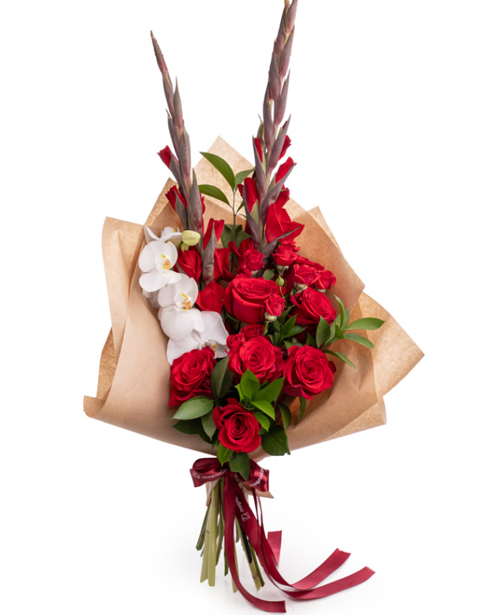 Buchet gladiole, trandafiri și orhidee – imaginea 1