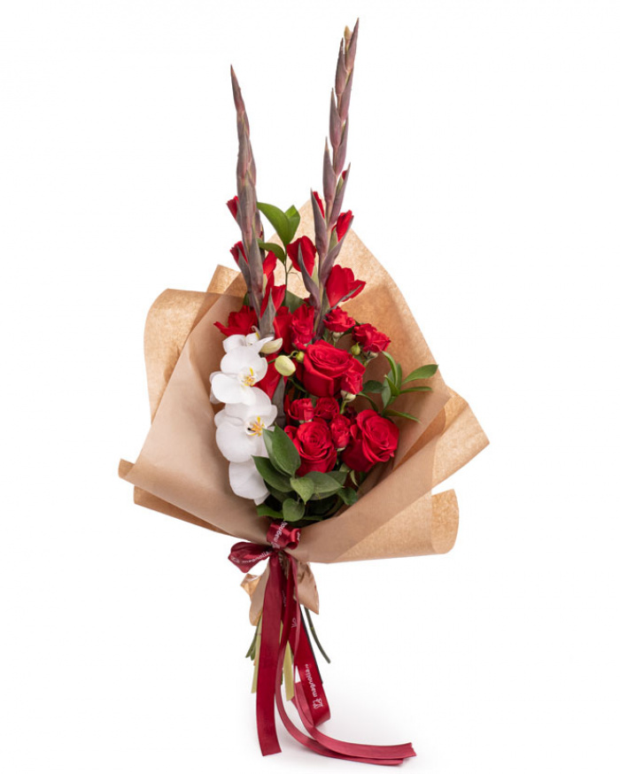 Buchet gladiole, trandafiri și orhidee – imaginea 1