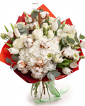 Buchet lalele și hortensii albe – imaginea 1