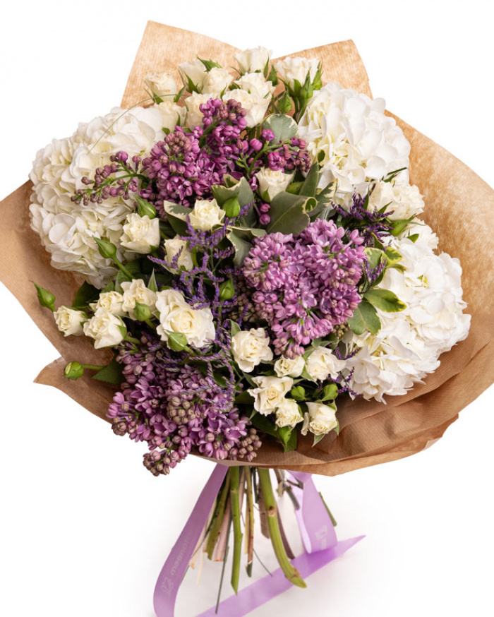 Lilac and hydrangeas bouquet – imaginea 1