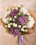 Lilac and hydrangeas bouquet – imaginea 3