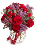 Buchet cu liliac și trandafiri roșii – imaginea 1