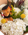 Graduation bouquet with roses and hydrangeas