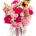 Buchet de absolvire cu trandafiri roz și accesorii