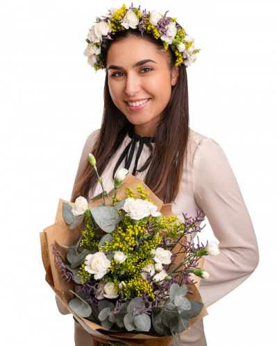Set coroniță de flori naturale și buchet elegant