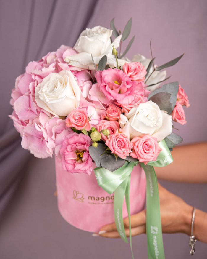 "Floral Fantasy" rose and hydrangea arrangement