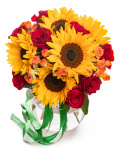 Sunflower and red rose bouquet – imaginea 1