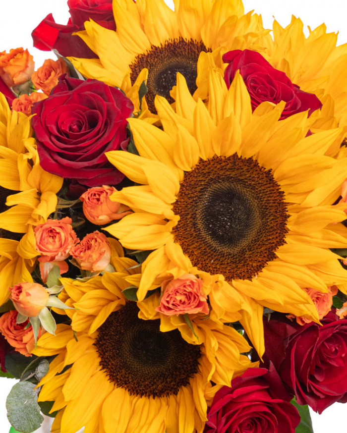 Sunflower and red rose bouquet – imaginea 2