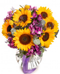"Golden Amethyst" sunflower bouquet – imaginea 1