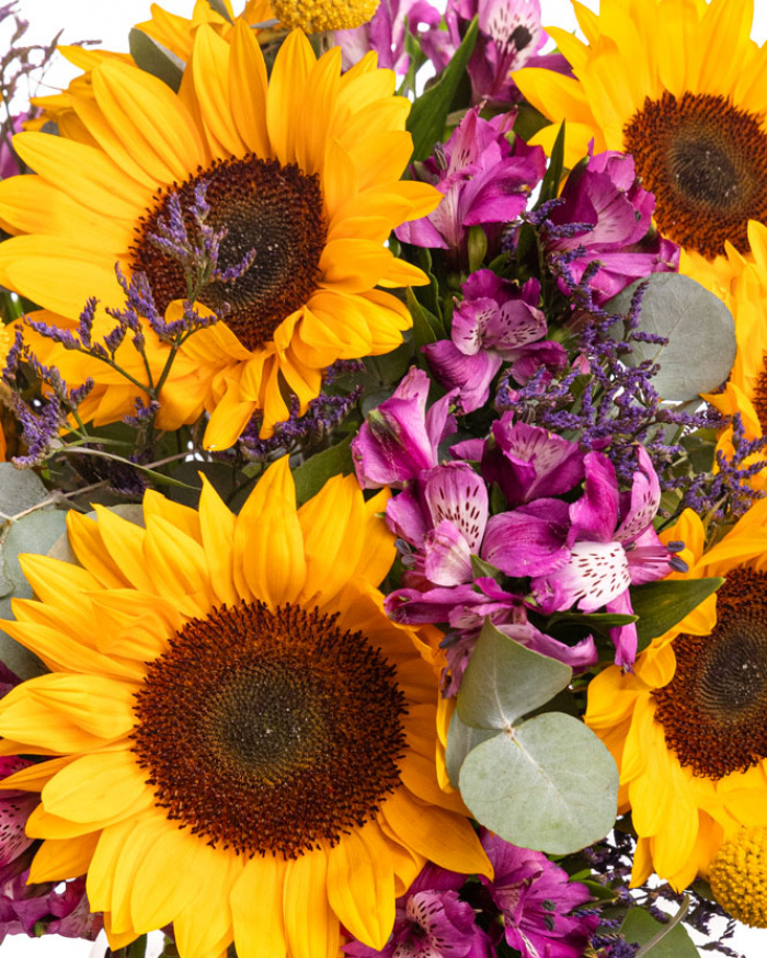 "Golden Amethyst" sunflower bouquet – imaginea 2