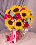 Sunflower and pink rose bouquet – imaginea 3