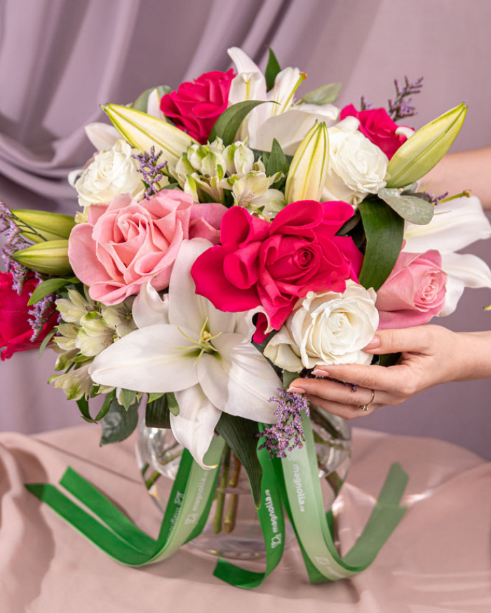 "Classic Beauty" lily and rose bouquet
