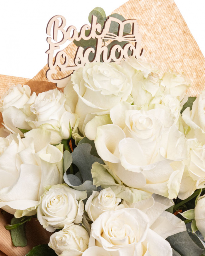 "Back to School" White Rose Bouquet – imaginea 2