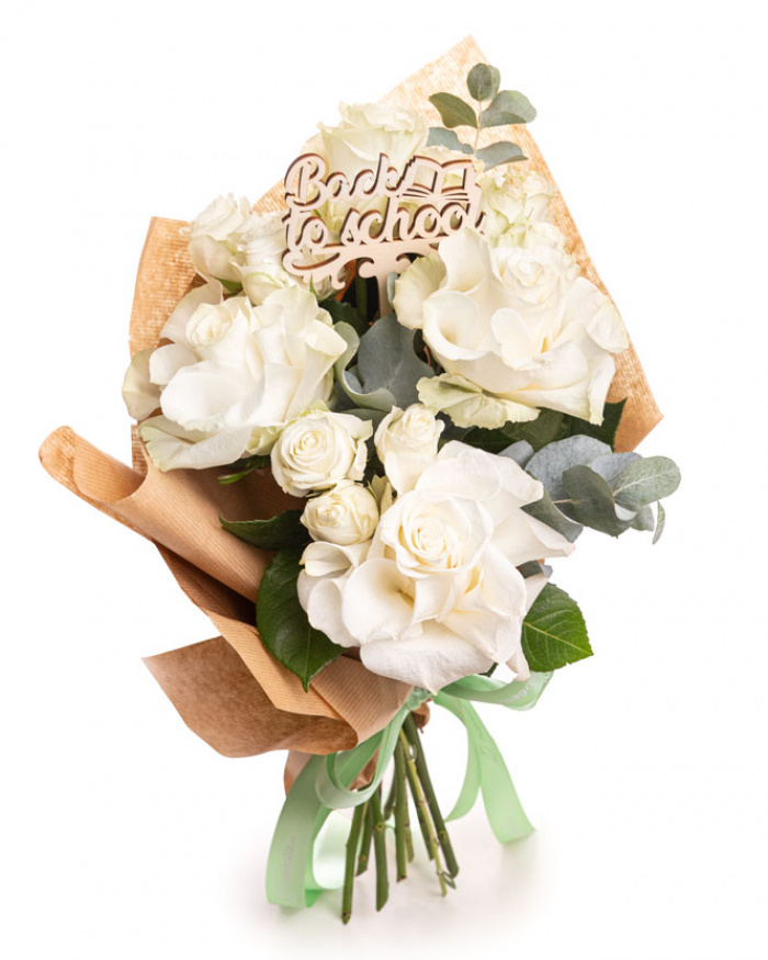 "Back to School" White Rose Bouquet – the image 1