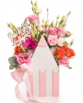 Aranjament cu flori colorate în cutie creion „Back to School" – imaginea 1