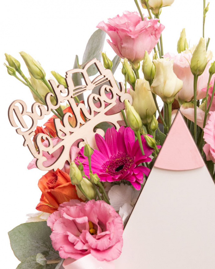"Back to School" Colorful Flower Arrangement in Pencil Box