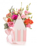 Aranjament cu flori colorate în cutie creion „Back to School" – imaginea 1
