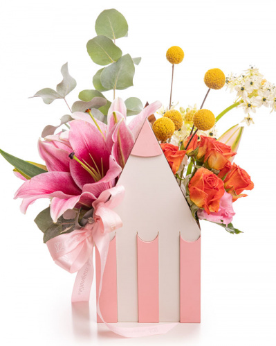 "Back to School" Rose and Lily Arrangement in Pencil Box