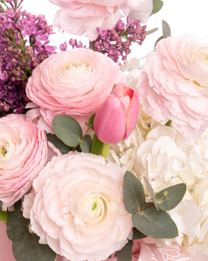 ”Tender Spring” Ranunculus and Lilac Arrangement