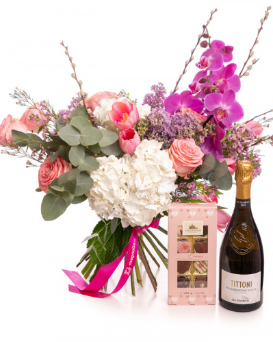 Buchet cu liliac și orhidee „Rafinament floral”
