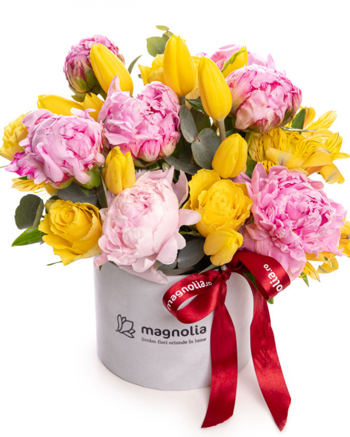 Pink Peony, Tulip and Rose Arrangement – imaginea 1