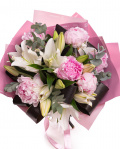 Buchet cu bujori roz si crini „Whispers of Grace” – imaginea 1