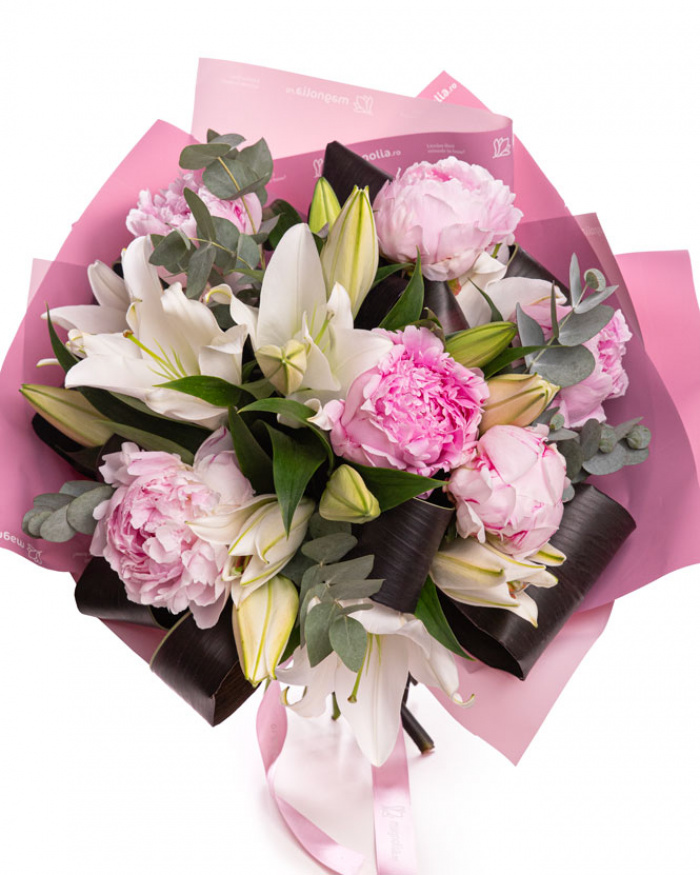 ”Whispers of Grace” Pink Peony and Lily Bouquet – the image 1