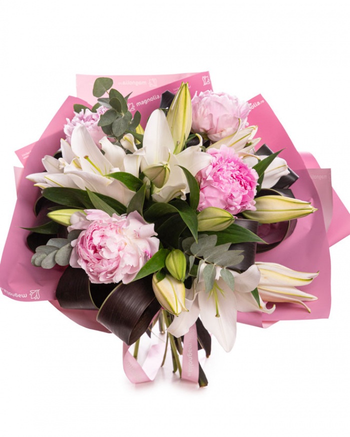 ”Whispers of Grace” Pink Peony and Lily Bouquet – the image 1