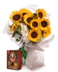 Buchet cu floarea-soarelui și hortensii, varianta premium