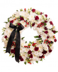 Elegant funeral wreath with white chrysanthemums – imaginea 1
